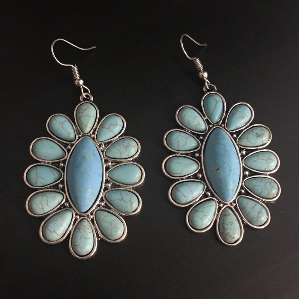 Concho Squash Turquoise Resin Earrings